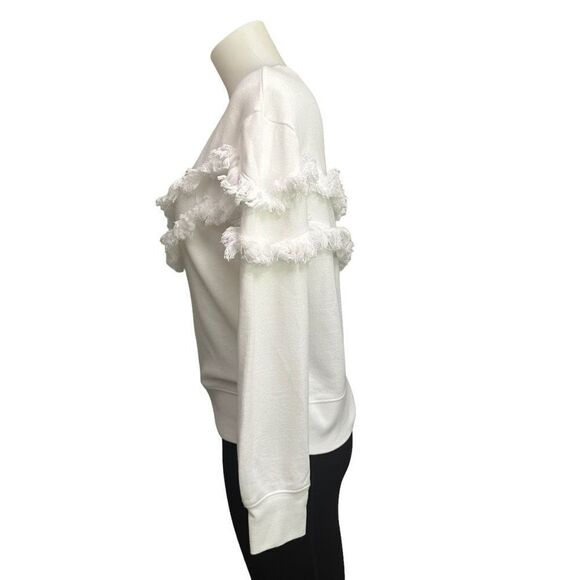 RAILS Kinsey Ruffled Fringed‎ Crewneck Sweatshirt in White size small cotton - Picture 3 of 9